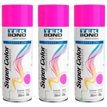 Imagem de Kit 3 Tinta Aerossol Rosa Fluorescente 350Ml/250G  - Tekbond
