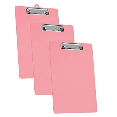 Imagem de Acrimet Clipboard Letra Tamanho A4 (13 3/8" x 9 7/16") Clipe de perfil baixo com réguas laterais (plástico) (cor rosa sólida) (pacote com 3)