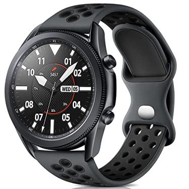 Imagem de Easuny Compatível com Samsung Galaxy Watch 3 45 mm Band/Galaxy Watch 46 mm/Gear S3 Frontier/Classic Watch, pulseira de relógio respirável de silicone de 22 mm, acessório para homens, antracite/preto G