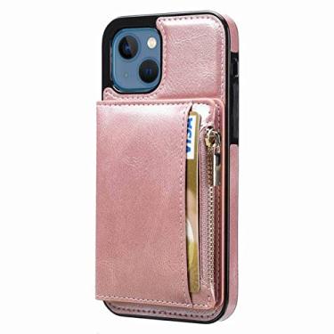 Imagem de zhouye Capa de cartão para iPhone 14/14 Pro/14 Plus/14 Pro Max, capa tipo carteira flip, à prova de choque, antiarranhões, fina, macia, bumper de TPU (poliuretano termoplástico), capa traseira protetora de couro para telefone, rosa, 14 6,1 polegadas