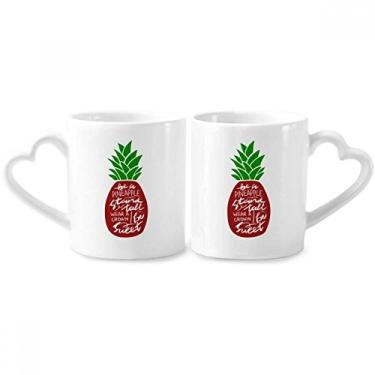 Imagem de Be a Pineapple Stand Tall Quote Christmas Couple Porcelain Mug Set Ceramic Lover Cup Heart Handle