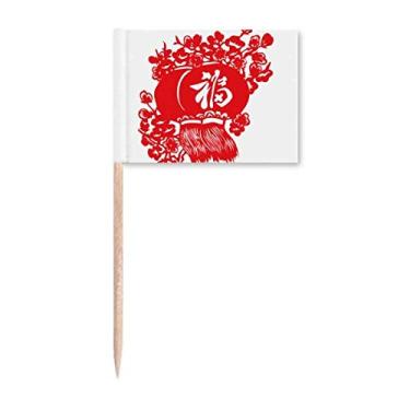 Imagem de Lanterna Vermelha Padrão Tradicional Chinês Palito Bandeiras Marcadoras Decoração de Festa