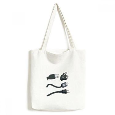 Imagem de Bolsa de lona preta com padrão plugue de cabo de carregamento bolsa casual bolsa de compras