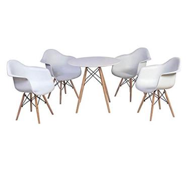 Imagem de Kit Mesa Eiffel Branca 120cm + 4 Cadeiras Charles Eames Wood - Daw - Com Braços - Design - Branca