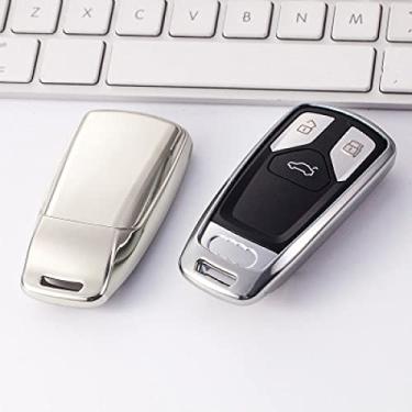 Imagem de SELIYA Capa de chave de carro de TPU (poliuretano termoplástico) adequada para Audi A4 B9 Q5 Q7 TT TTS 8S 2016 2017 estilo de caixa de chaves de carro, B, prata