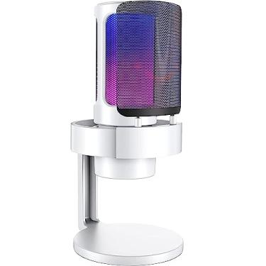 Imagem de Microfone RGB Condensador Com Conector De Monitoramento De Fone De Ouvido USB Profissional Controle De Luz Gamer Para Computador Jogos Transmissao Ao Vivo Plug And Play - BELLA NET (Branco)