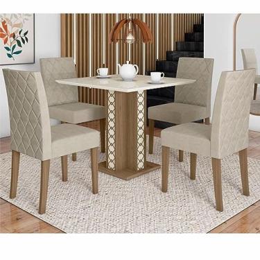 Imagem de Conjunto Sala de Jantar Mesa Quadrada Isis com Vidro 90cm 4 Cadeiras Jade Carvalho/off White