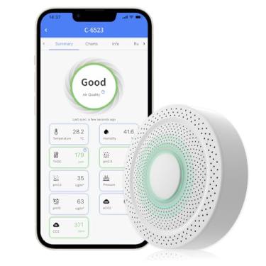 Imagem de UbiBot Monitor de qualidade do ar AQS1 9 em 1 – PM1/2.5/10, TVOC, CO2/CO2e, temperatura e umidade, vários alertas, conectividade WiFi/RS485, plataforma de nuvem pública gratuita, suporta implantação