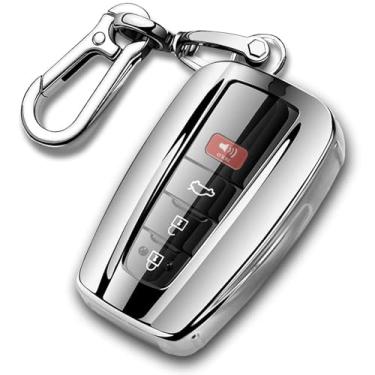 Imagem de QBUC Capa para chaveiro Toyota com chaveiro, capa de chave de TPU macio, capa de proteção total compatível com Toyota Camry RAV4 Avalon C-HR Prius Corolla Highlander 2018-2021