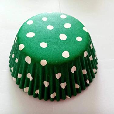 Imagem de Forros de cupcake para muffin de papel verde de bolinhas 100 peças, tamanho padrão 5 x 3 cm