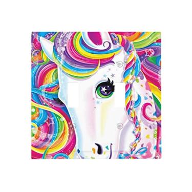 Imagem de Capa de interruptor de luz de unicórnio colorido arco-íris interruptor duplo decorativo para 2 interruptores interruptor elétrico placa frontal para cozinha, banheiro, quarto, decoração de casa