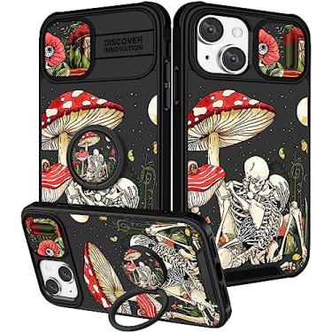 Imagem de Funermei (Capa 2 em 1 para iPhone 13/para iPhone 14 Capa para mulheres lindas meninas capa de telefone esqueleto gótico divertido assustador terror assustador design com capa de câmera + suporte de anel Funda para Apple 13/14 capa