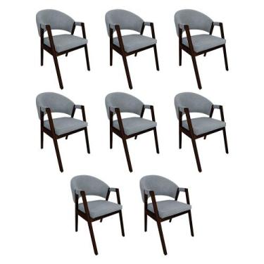 Imagem de Kit 8 Cadeiras de Jantar Madeira Maciça Castanho Premium Helen Linho C