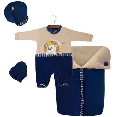 Imagem de Saída de Maternidade com Porta Bebê Menino Rei Leão Marinho 04 Peças -