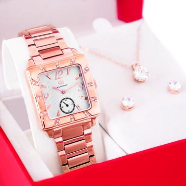 Imagem de Kit Relógio Feminino Champion Ana Hickmann Rosé Quadrado AH28517Z Colar e Brincos