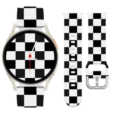 Imagem de Watbro Pulseira de relógio preto e branco compatível com Samsung Galaxy Watch 7/FE/6/5/4 com pingentes, pulseira esportiva de silicone macio de 20 mm para smartwatch Garmin Vivoactive 5/Vivoactive 3