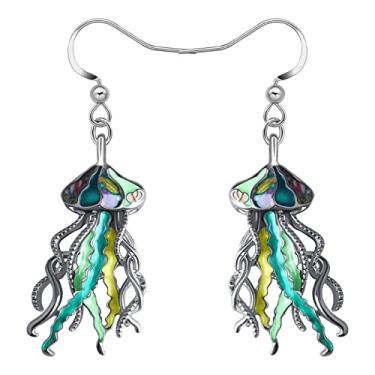 Imagem de DUOWEI Brincos de água-viva de polvo esmaltado, joia com pingente de tubarão-baleia para mulheres, animais marinhos, acessórios de verão, presentes (esmalte verde água-viva), Esmalte, Sem pedra