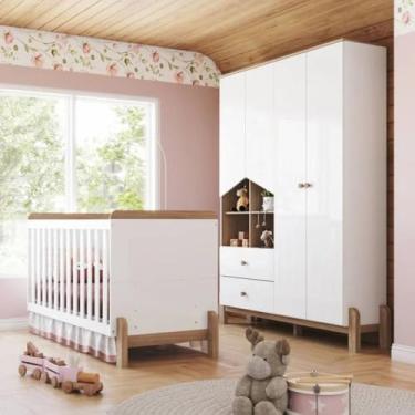 Imagem de Henn - Quarto de Bebê Berço 2 em 1 e Guarda Roupa 4 Portas Ternura Henn