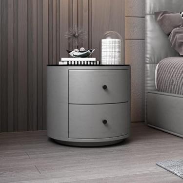 Imagem de Mesa de cabeceira de madeira redonda moderna com 2 cômodas, armário de couro para quarto, mesa de canto para sala de estar, cinza 1, preto
