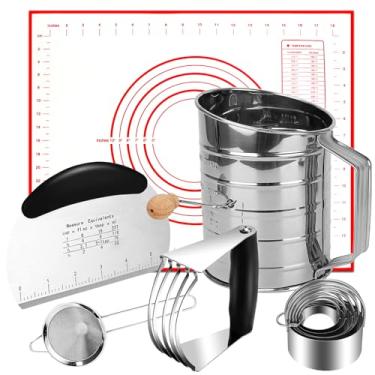 Imagem de ATPWONZ conjunto de cortador de biscoitos, conjunto de liquidificador de pastelaria de aço inoxidável 10pcs com cortador de pastelaria, cortador de biscoitos 5pcs, cortador de massa, peneira