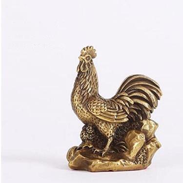 Imagem de AOBRICON Estátua de galinha do zodíaco chinês de cobre do dinheiro da sorte Estátuas de galo de bronze para decoração de artesanato