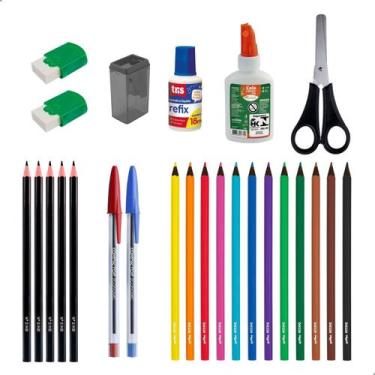 Imagem de Kit Material Escolar Lapis Cor Canetas Lapis Borracha Corretivo + Iten