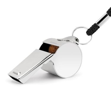 Imagem de Golvery Metal Referee Coach Apito – Aço inoxidável – Apito de som crocante com cordão para esportes escolares, futebol, basquete, salva-vidas etc. (prata-1 peça)