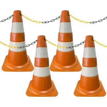 Imagem de 4 Cones de Sinalização para Estacionamento 50cm e 4m de Corrente de Is