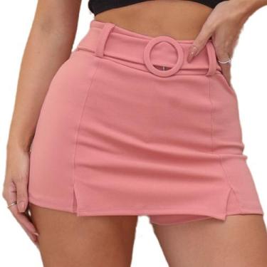 Imagem de Short Saia Feminino Com Cinto Forrado Shorts Curto Fenda Bermuda Sainh