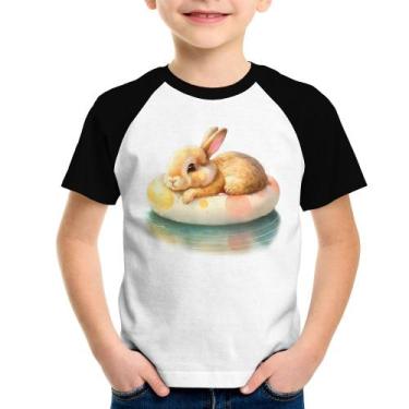 Imagem de Camiseta Raglan Infantil Coelhinho Relaxando Na Piscina  - Foca na Mod