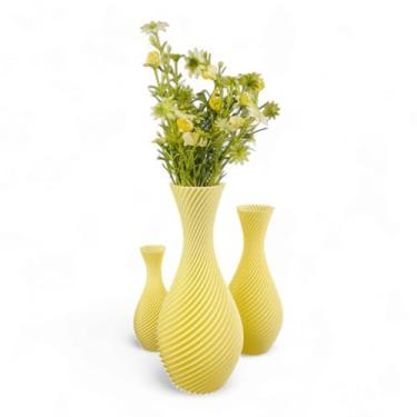 Imagem de Kit Vasos De Plantas Artificias Jarro Espiral Decoração Sala (Amarelo)