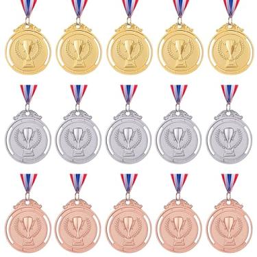 Imagem de 15 medalhas de prêmio de metal ouro prata bronze, vencedor de medalhas de metal para competições, medalhas de estilo olímpico para crianças, 5 cm