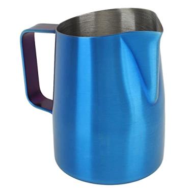 Imagem de Copo espumador de leite com boca redonda pequena, jarra para evitar derramamento líquido de café para espumar leite, jarra de leite azul de grau alimentício para arte com leite DIY (450 ml)