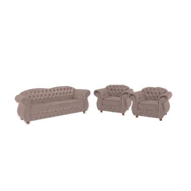 Imagem de Um Sofá de 3 Lugares + Duas Poltronas Chesterfield Merlo- Veludo Nude / decoração, sala de estar, recepção, barbearia