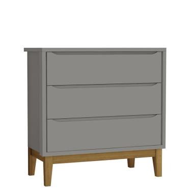 Imagem de Cômoda Infantil 3 Gavetas Classic com Pés Amadeirado - Reller Móveis Cinza Fosco