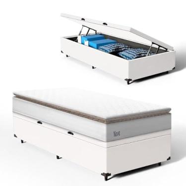 Imagem de Cama Box Baú com Colchão de Molas Ensacadas Pillow Top Neve (Branco, Solteiro)