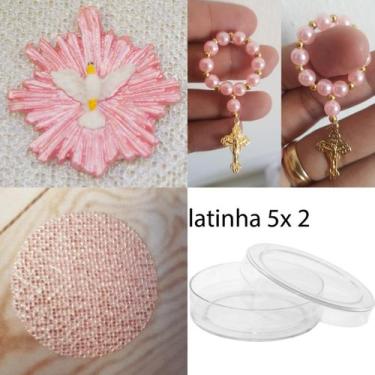 Imagem de Lembrancinhas para montar 10 latinhas acrílico 5x2 + 10 mini terços + 