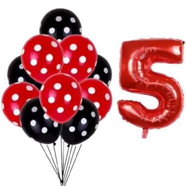 Imagem de Kit 31 Peças, Balões Látex Bexigas Bolinhas Branco Com Preto e Vermelho 9 Polegadas + Balão Número de 75 cm - Balão de Aniversário (Vermelho, 5)