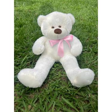 Imagem de Urso De Pelúcia Grande Bicho Com Laço 50cm Macio Cores (Baunilha Laço rosa)