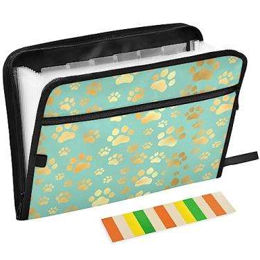 Imagem de Gredecor Organizador de pasta de arquivo com 13 bolsos A4/letras resistente à água impressão de pata cachorro gato azul-petróleo bolsa de documentos com zíper pasta de arquivo expansível armazenamento