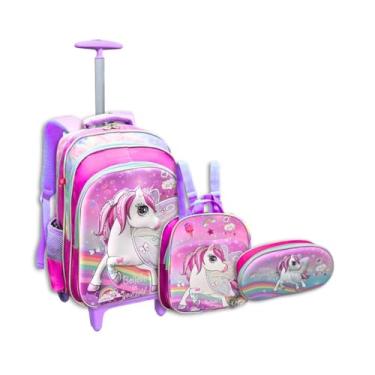 Imagem de Mochila Rodinha Kit Rosa Unicornio Asas