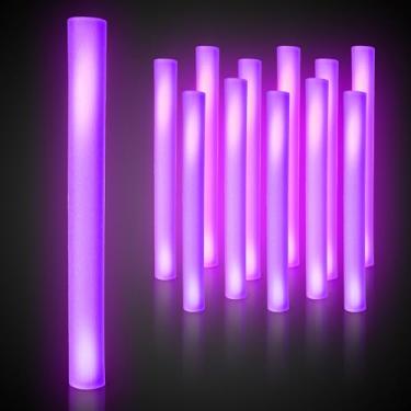 Imagem de Fun Central Bastões de espuma LED – Pacote com 12, 40,6 cm, 3 modos de iluminação para carnaval e dia de São Patrício (Roxo)