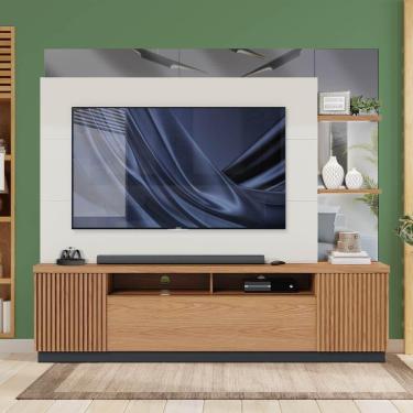 Imagem de Painel Ripado Com Espelho Tv Até 70 Polegadas Freijó Off White Preto Fosco Osíris Shop Jm