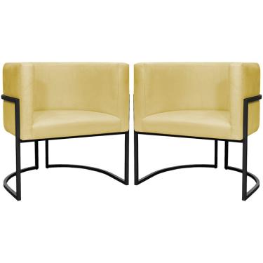 Imagem de Kit 2 Poltronas Luna Suede Cores Base De Ferro Preta - Amarelo, Suede