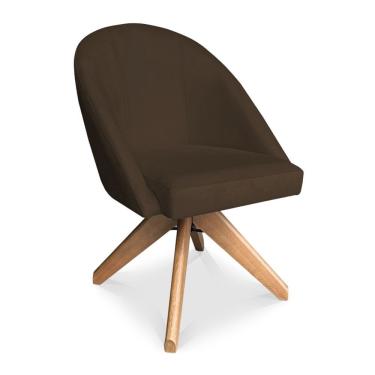 Imagem de Poltrona Cadeira Giratória Bela Suede Marrom Base De Madeira - Pallazio