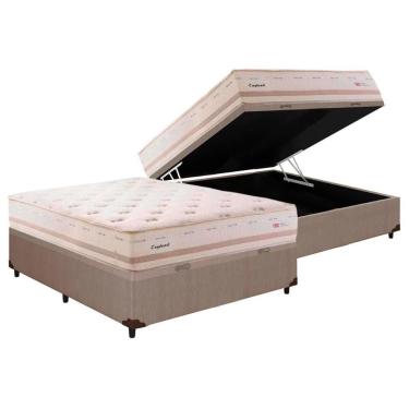 Imagem de Cama Box Baú Casal: Colchão Molas Masterpocket Ensacadas Herval Maxspring England + Base Crc Courano Clean (138x188)