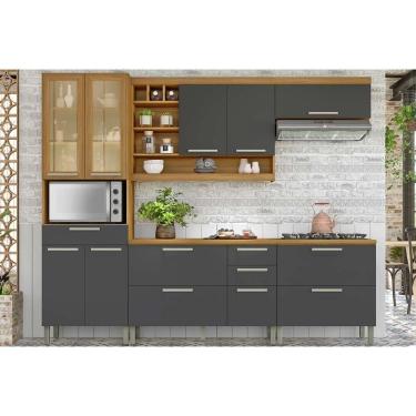 Imagem de Cozinha Completa Burguesa Premium Kit 11 Portas 5 Gavetas MDF Grafite com Freijó 5 Módulos
