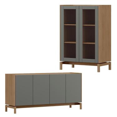 Imagem de Cristaleira 2 Portas Vidro Balcao Buffet 4 Portas Oak Ferrolack Milani Store