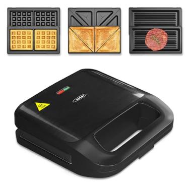 Imagem de Sunvivi Sanduicheira Elétrica 3 Em 1, Conjunto De Prensa Para Panini, Grelha E Ferro Para Waffles, Grelha E Sanduicheira Com Placas Antiaderentes Removíveis, Luzes Indicadoras E Alça Fria Ao Toque,
