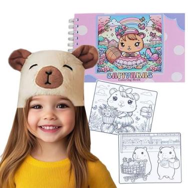 Imagem de Kit Capivara: Touca Gorro Infantil 1 a 4 anos + Livro Colorir Capa Dur